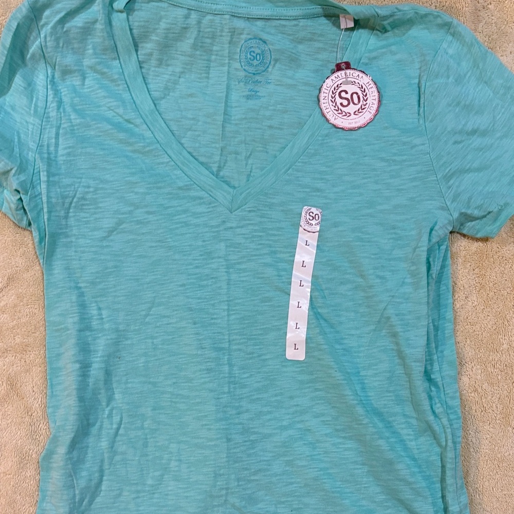 SO Women's Light Aqua V-Neck Tee